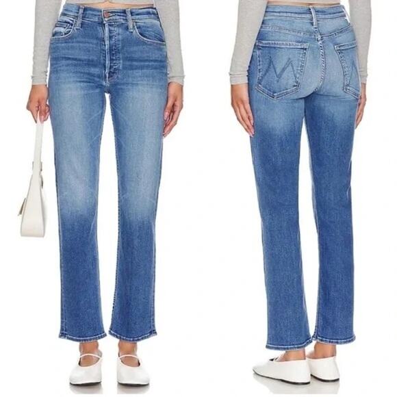 Mother The Tomcat High Rise Straight Leg Ankle Jeans in Layover Blue 25 / 0 - Picture 1 of 13